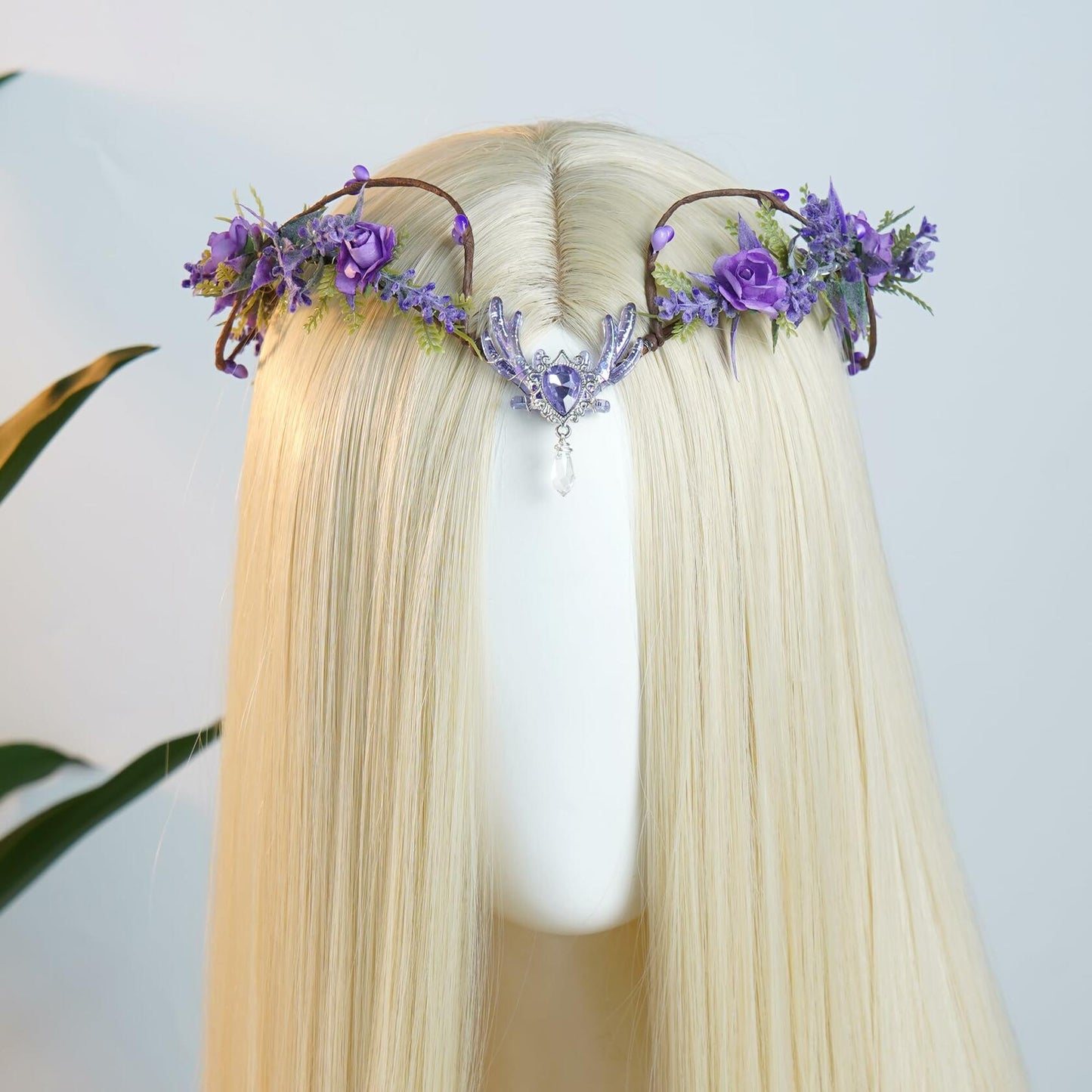 MOSTORY Purple Flower Fairy Crown Woodland Elf Headpiece Floral Circlet