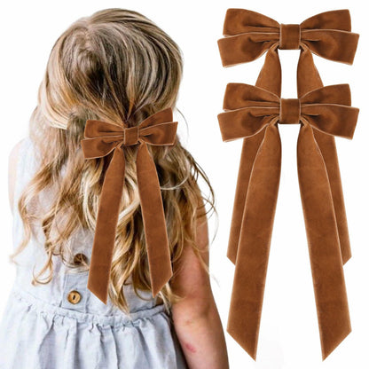 Aileam 2PCS Brown Velvet Hair Bows Large Fall Alligator Clips
