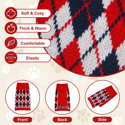 KCFESTIHUE Dog Sweater Plaid Knit Turtleneck Pullover Winter Red Blue S
