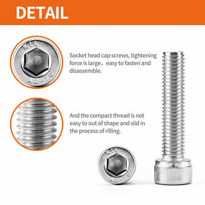 NIULUNBAO M10-1.5x80mm Hex Socket Head Cap Screw 304 Stainless Steel 6PCS Silver