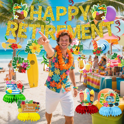 delaimastor Beach Retirement Party Decorations Banner Honeycomb Swirl 13pcs