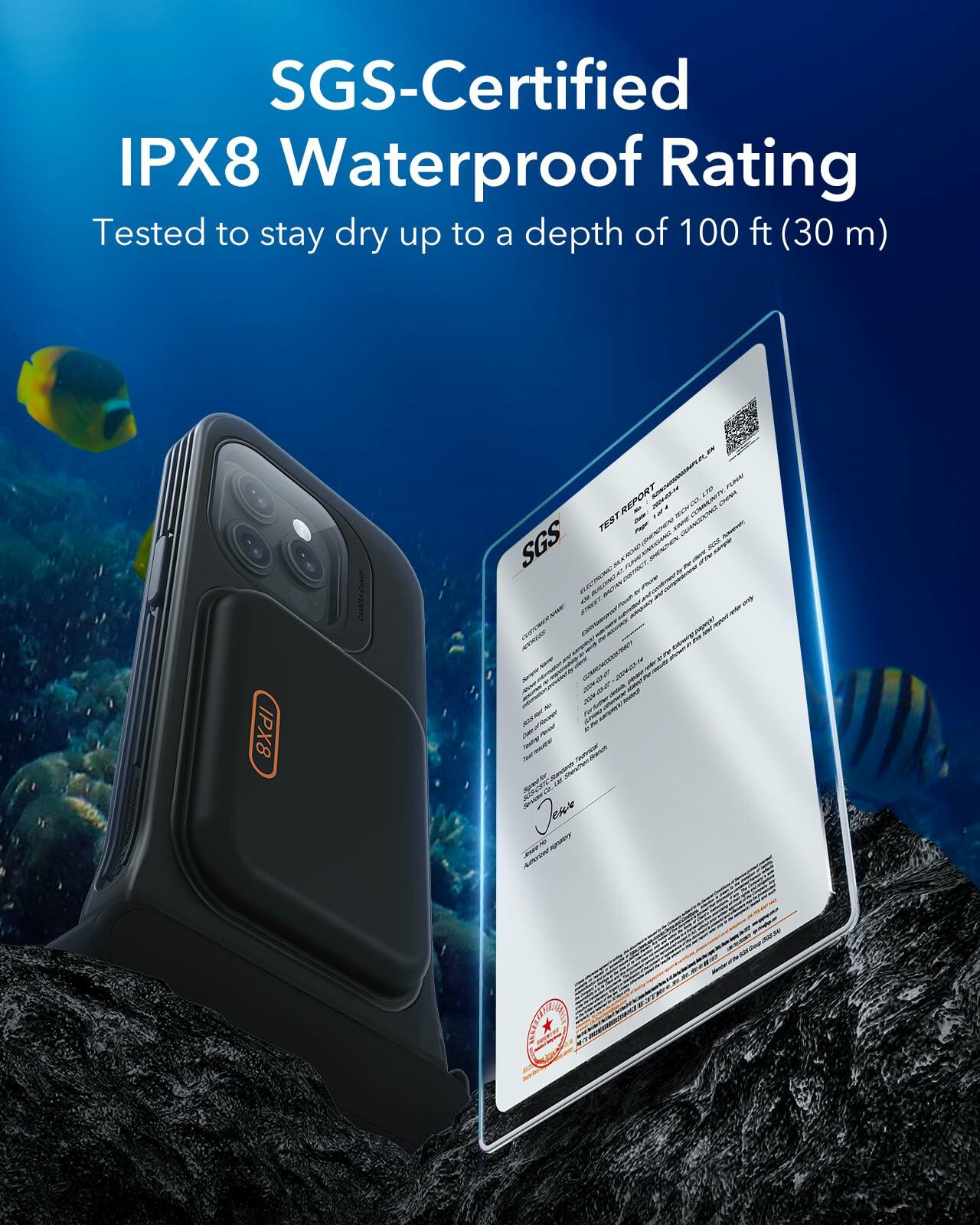 ESR Waterproof Phone Pouch for iPhone 13/14/15 Pro IPX8 2 Pack Black/Clear