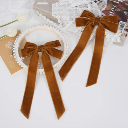 Aileam 2PCS Brown Velvet Hair Bows Large Fall Alligator Clips