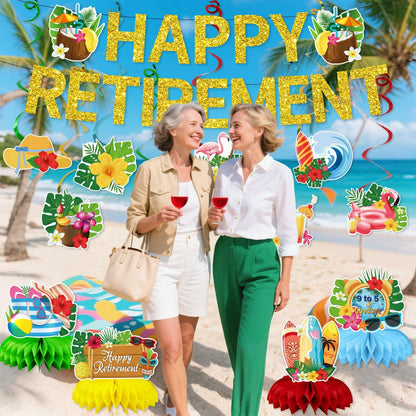 delaimastor Beach Retirement Party Decorations Banner Honeycomb Swirl 13pcs