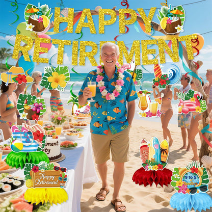 delaimastor Beach Retirement Party Decorations Banner Honeycomb Swirl 13pcs