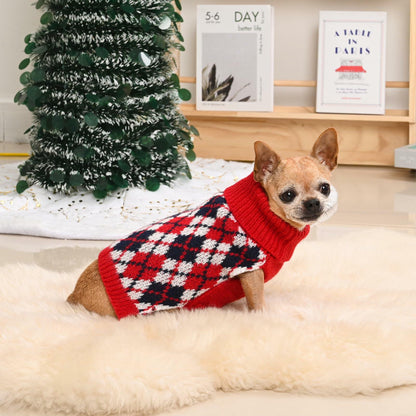 KCFESTIHUE Dog Sweater Plaid Knit Turtleneck Pullover Winter Red Blue S