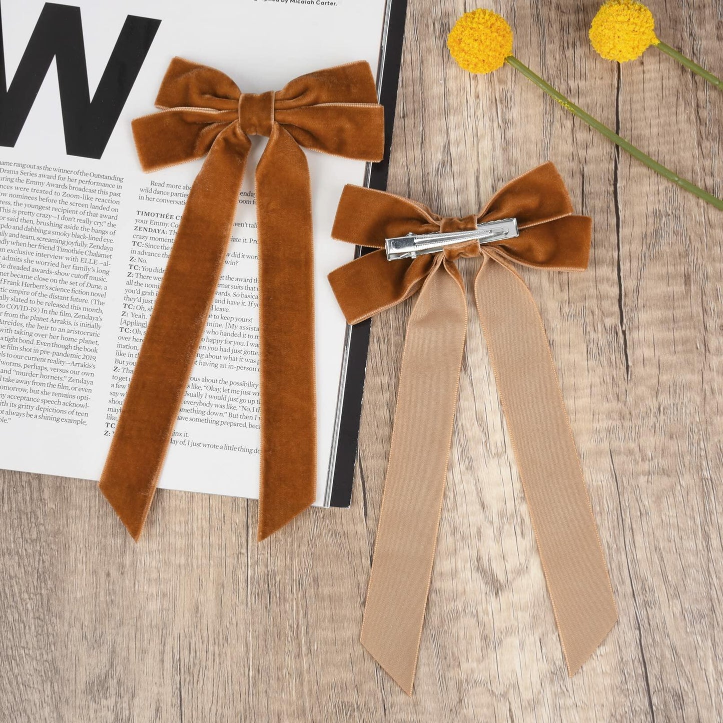 Aileam 2PCS Brown Velvet Hair Bows Large Fall Alligator Clips