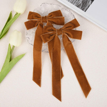 Aileam 2PCS Brown Velvet Hair Bows Large Fall Alligator Clips