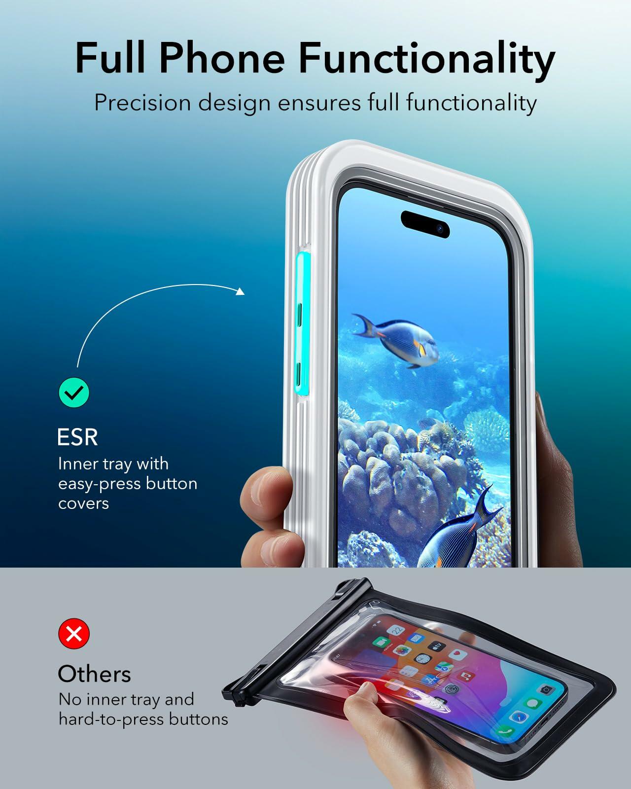 ESR Waterproof Phone Pouch for iPhone 13/14/15 Pro IPX8 2 Pack Black/Clear