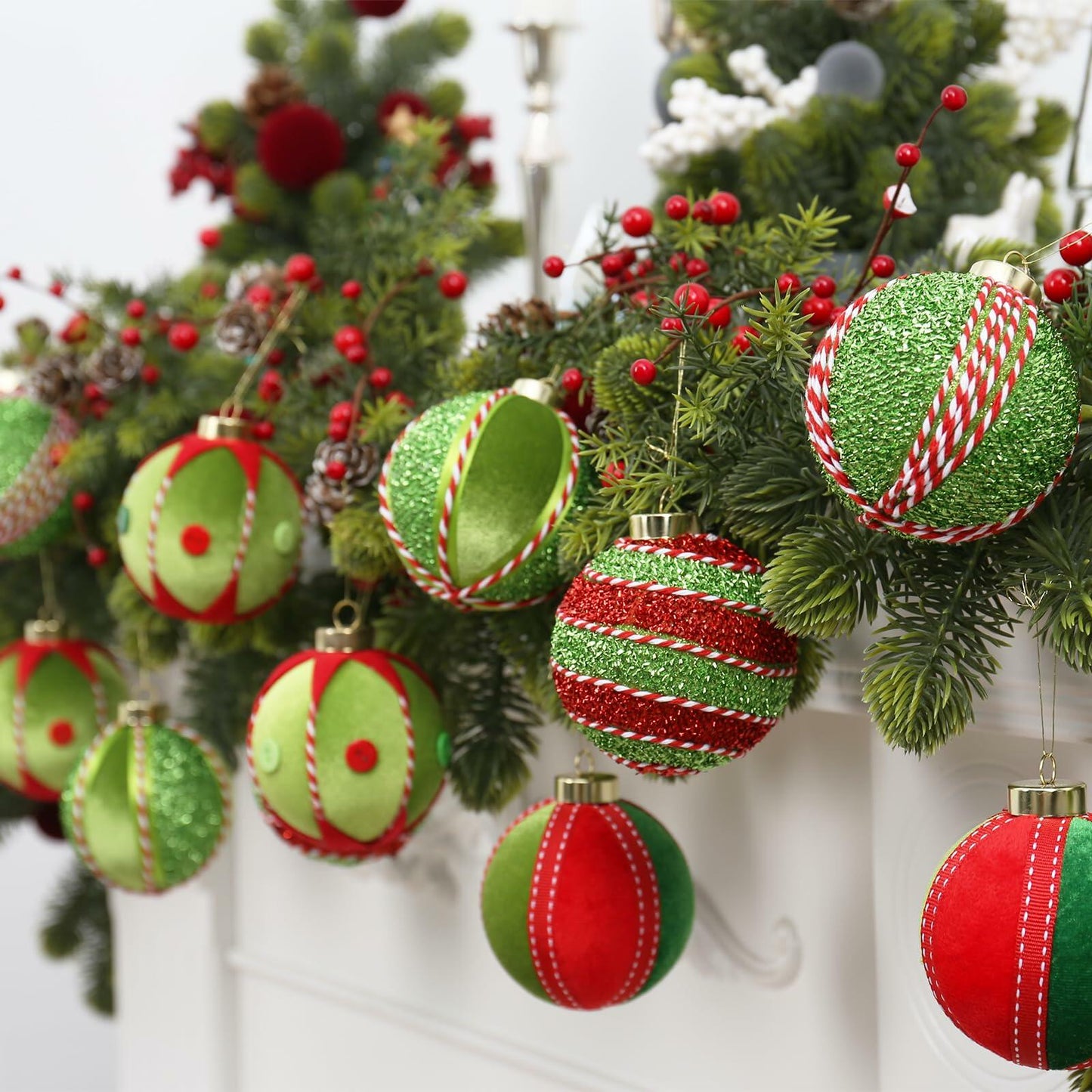 SY Super Bang Christmas Ball Ornaments 15PCS Red Green 80MM