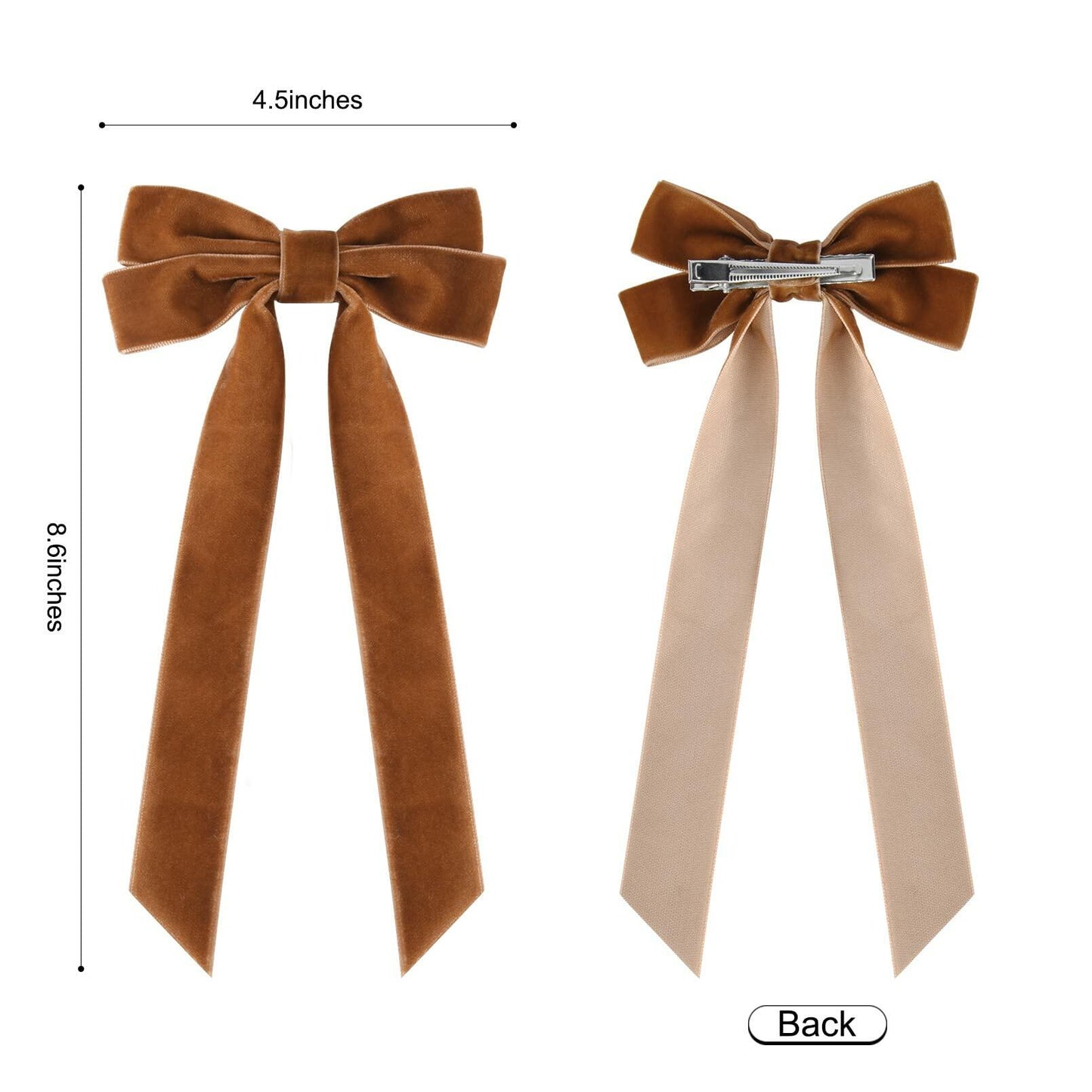 Aileam 2PCS Brown Velvet Hair Bows Large Fall Alligator Clips