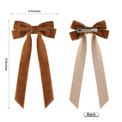 Aileam 2PCS Brown Velvet Hair Bows Large Fall Alligator Clips