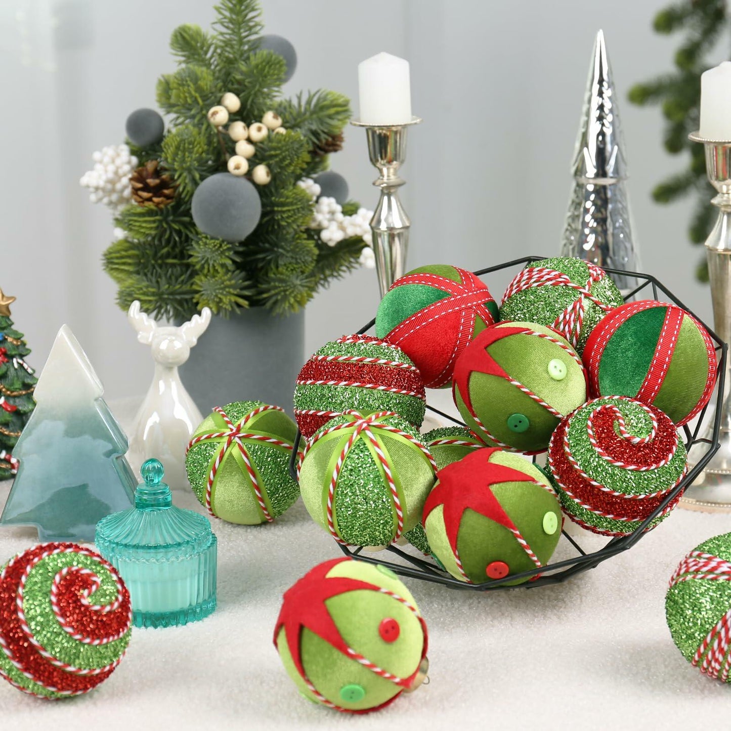 SY Super Bang Christmas Ball Ornaments 15PCS Red Green 80MM