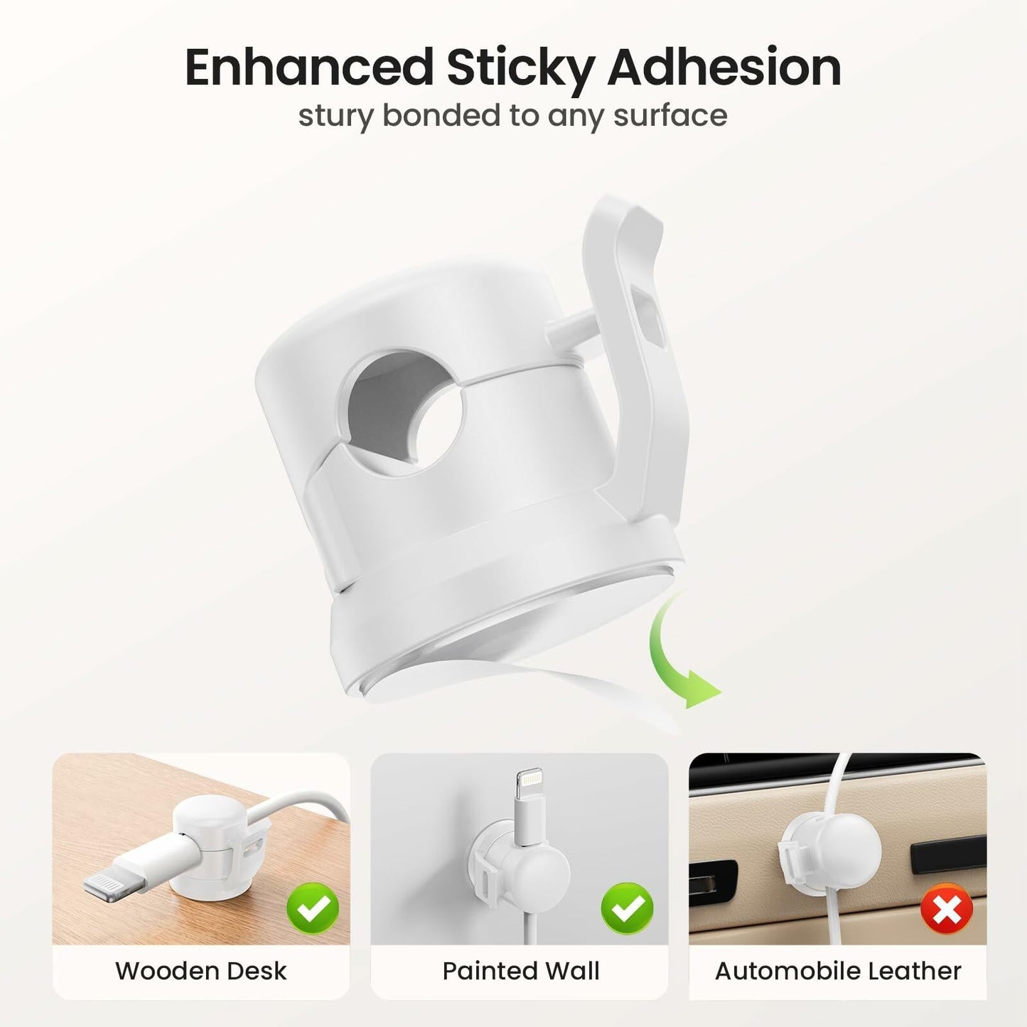 LOTUNY Cable Clips Adjustable Cord Holder White 8 Pack Adhesive