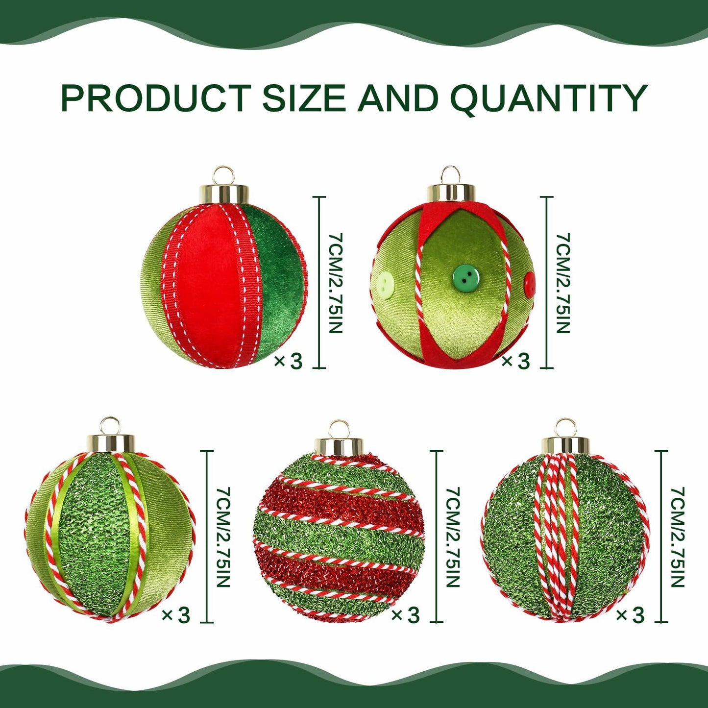 SY Super Bang Christmas Ball Ornaments 15PCS Red Green 80MM