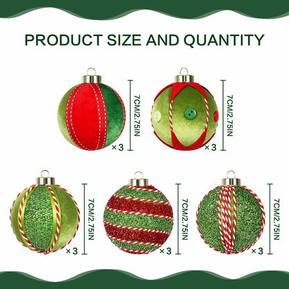 SY Super Bang Christmas Ball Ornaments 15PCS Red Green 80MM