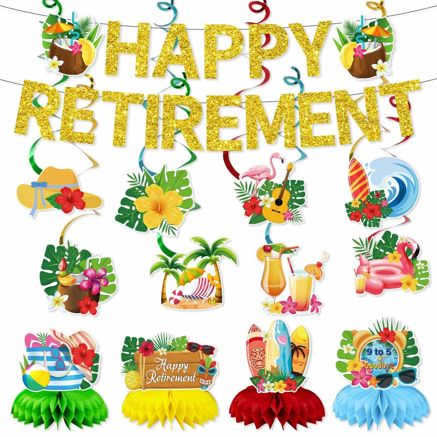delaimastor Beach Retirement Party Decorations Banner Honeycomb Swirl 13pcs