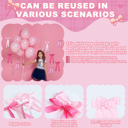 YCZYCZ Pink Satin Bow Wall Decor Garland 24PCS DIY Party Decorations