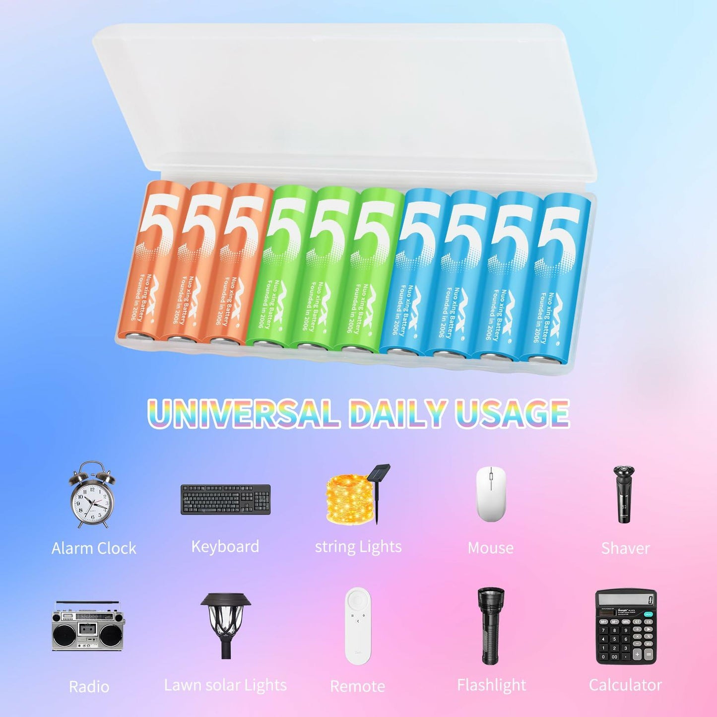 Aolcev AA 2500mAh 1.5V Alkaline Batteries 10 Pack Multicolor