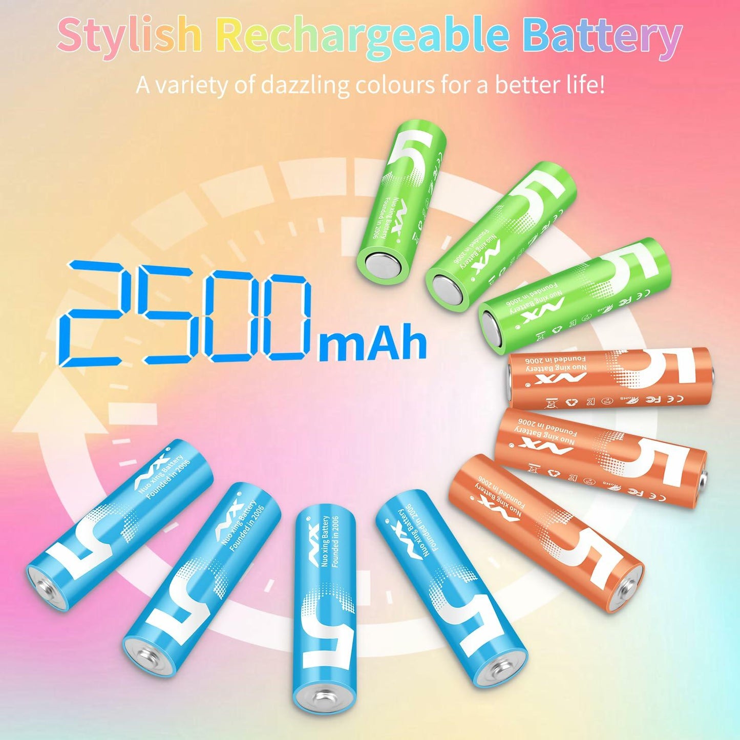 Aolcev AA 2500mAh 1.5V Alkaline Batteries 10 Pack Multicolor