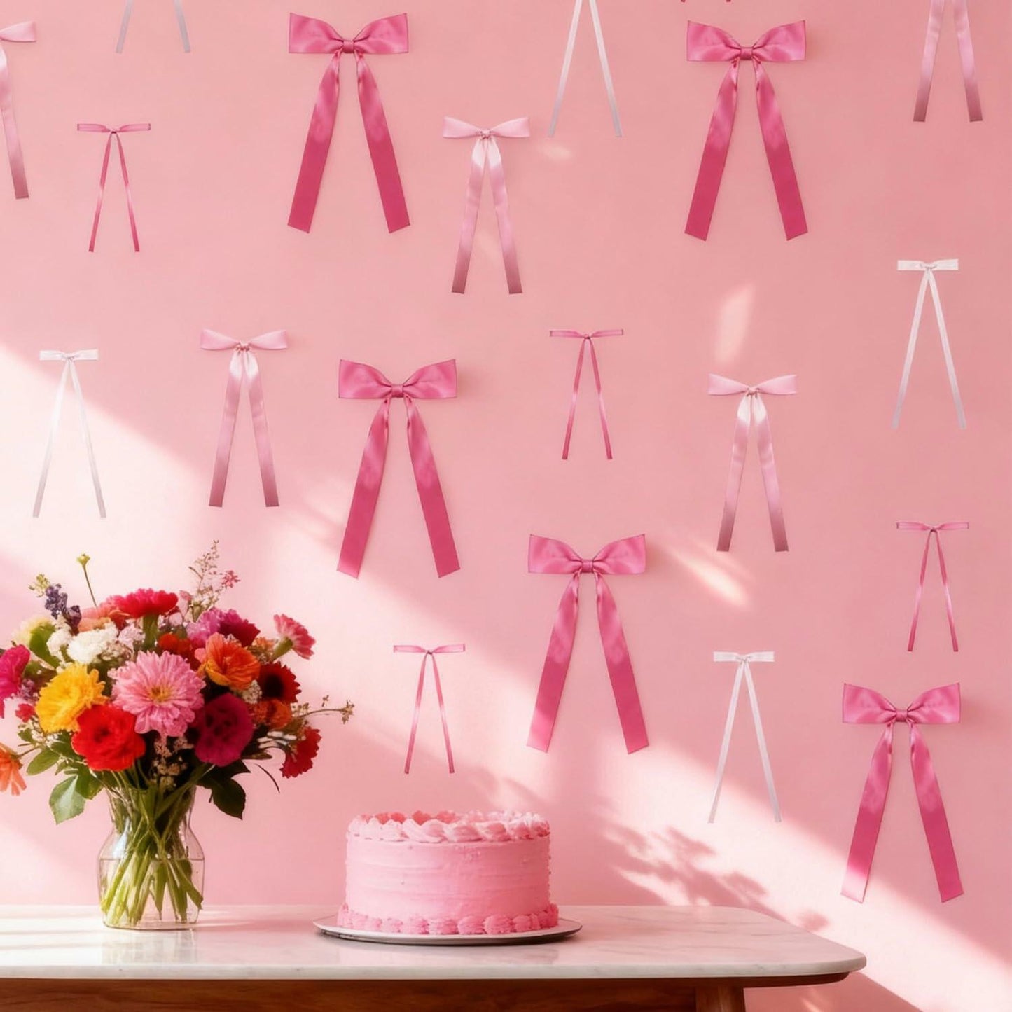 YCZYCZ Pink Satin Bow Wall Decor Garland 24PCS DIY Party Decorations