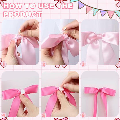 YCZYCZ Pink Satin Bow Wall Decor Garland 24PCS DIY Party Decorations
