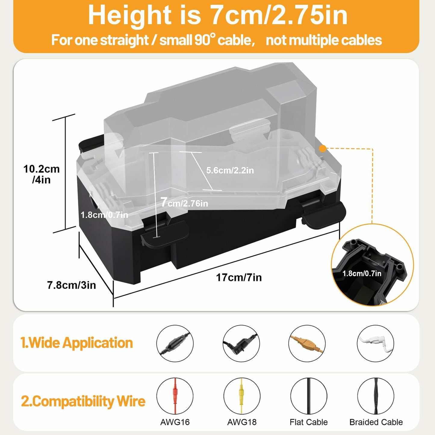 CFMASTER Weatherproof Outdoor Electrical Box 7x3x4in IP66 White & Black