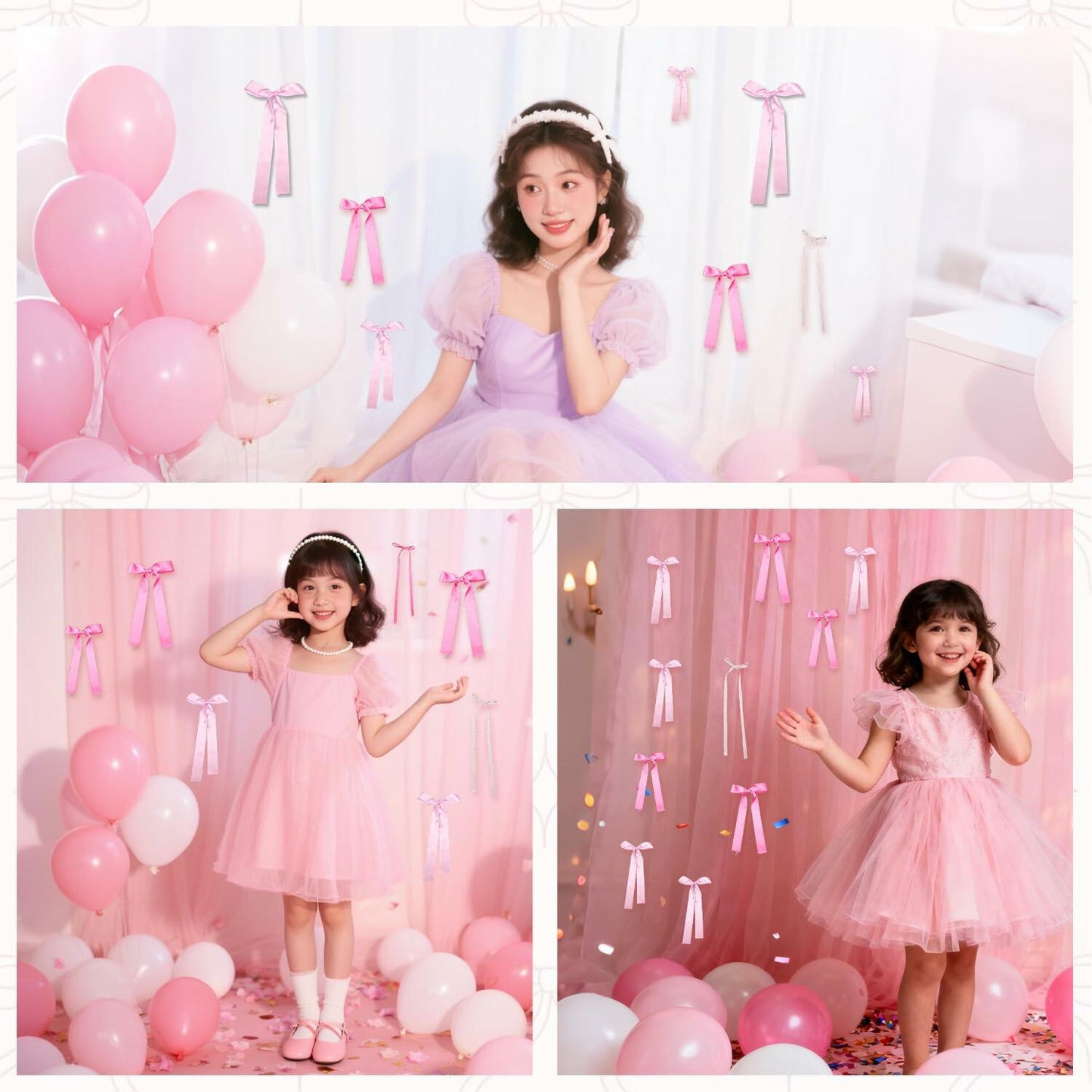 YCZYCZ Pink Satin Bow Wall Decor Garland 24PCS DIY Party Decorations