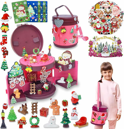 DZLHQON 2025 Kids DIY Christmas Organizer Bucket Pink Stickers Mini Toys