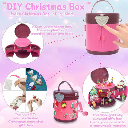 DZLHQON 2025 Kids DIY Christmas Organizer Bucket Pink Stickers Mini Toys