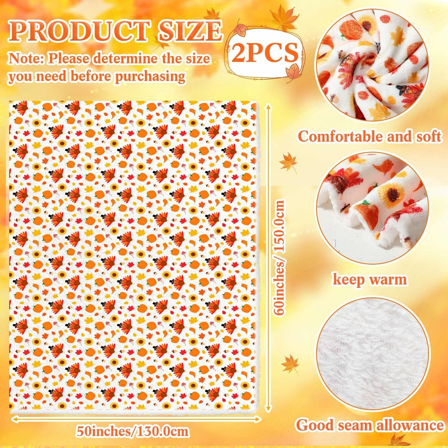 Fanfanwin 2 Pc Pumpkin Flannel Sherpa Throw Blanket 51x59 Multicolor Fall