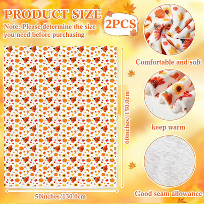 Fanfanwin 2 Pc Pumpkin Flannel Sherpa Throw Blanket 51x59 Multicolor Fall