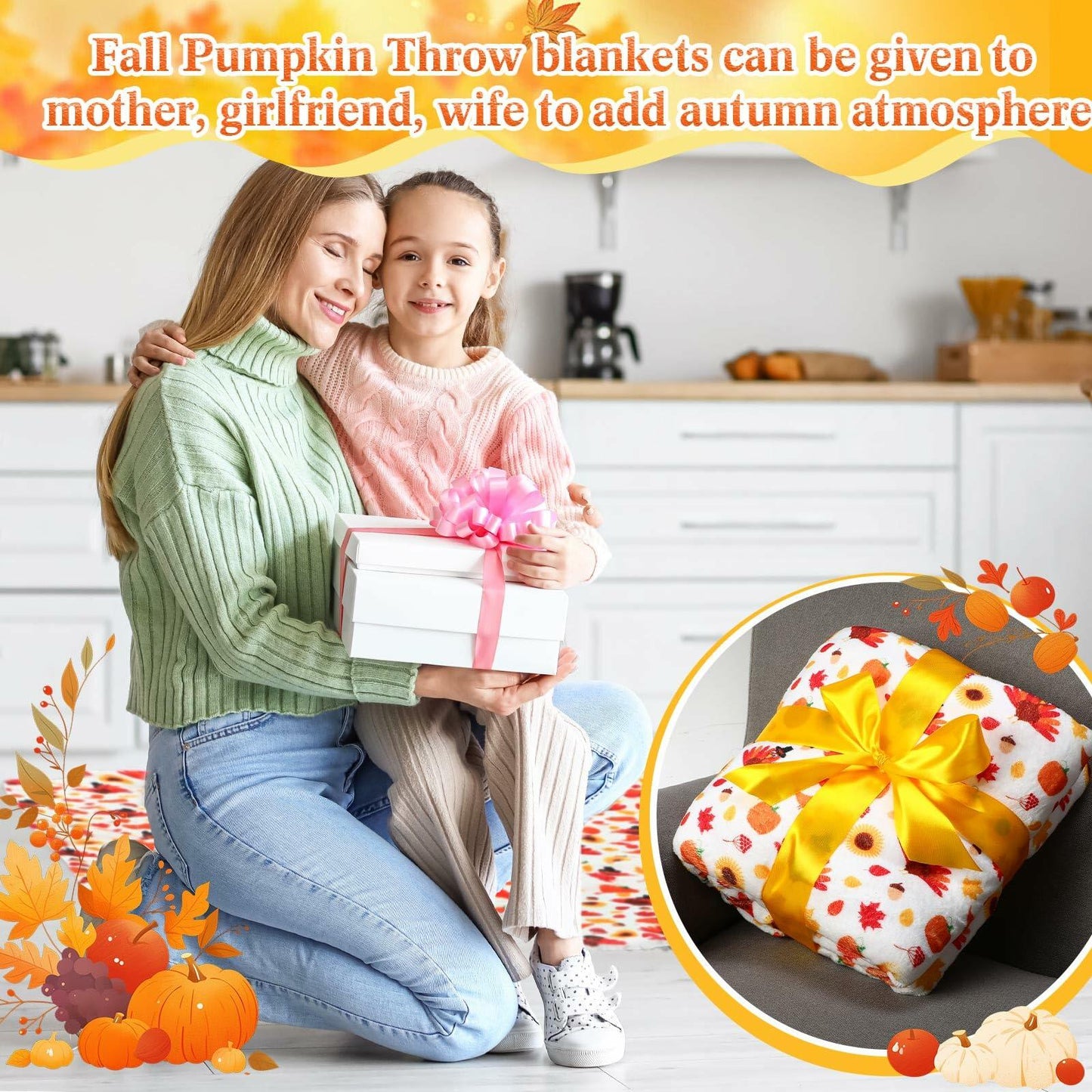 Fanfanwin 2 Pc Pumpkin Flannel Sherpa Throw Blanket 51x59 Multicolor Fall