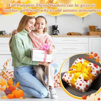 Fanfanwin 2 Pc Pumpkin Flannel Sherpa Throw Blanket 51x59 Multicolor Fall