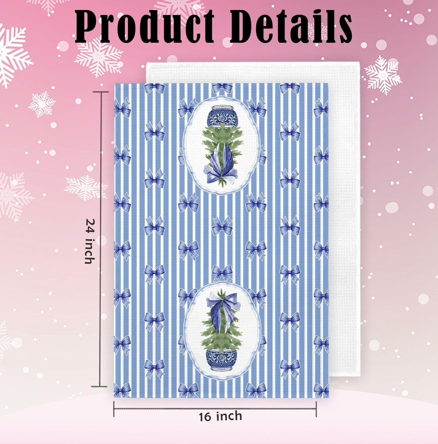 BNHJKFQZ Christmas Kitchen Towels Blue Stripes & Wreath 16x24 Set of 2
