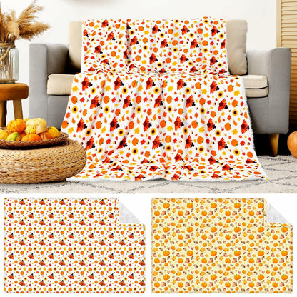 Fanfanwin 2 Pc Pumpkin Flannel Sherpa Throw Blanket 51x59 Multicolor Fall