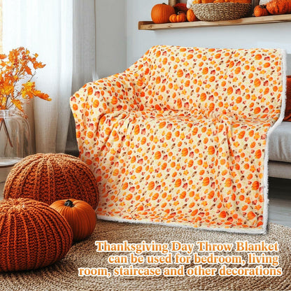 Fanfanwin 2 Pc Pumpkin Flannel Sherpa Throw Blanket 51x59 Multicolor Fall