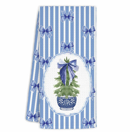 BNHJKFQZ Christmas Kitchen Towels Blue Stripes & Wreath 16x24 Set of 2