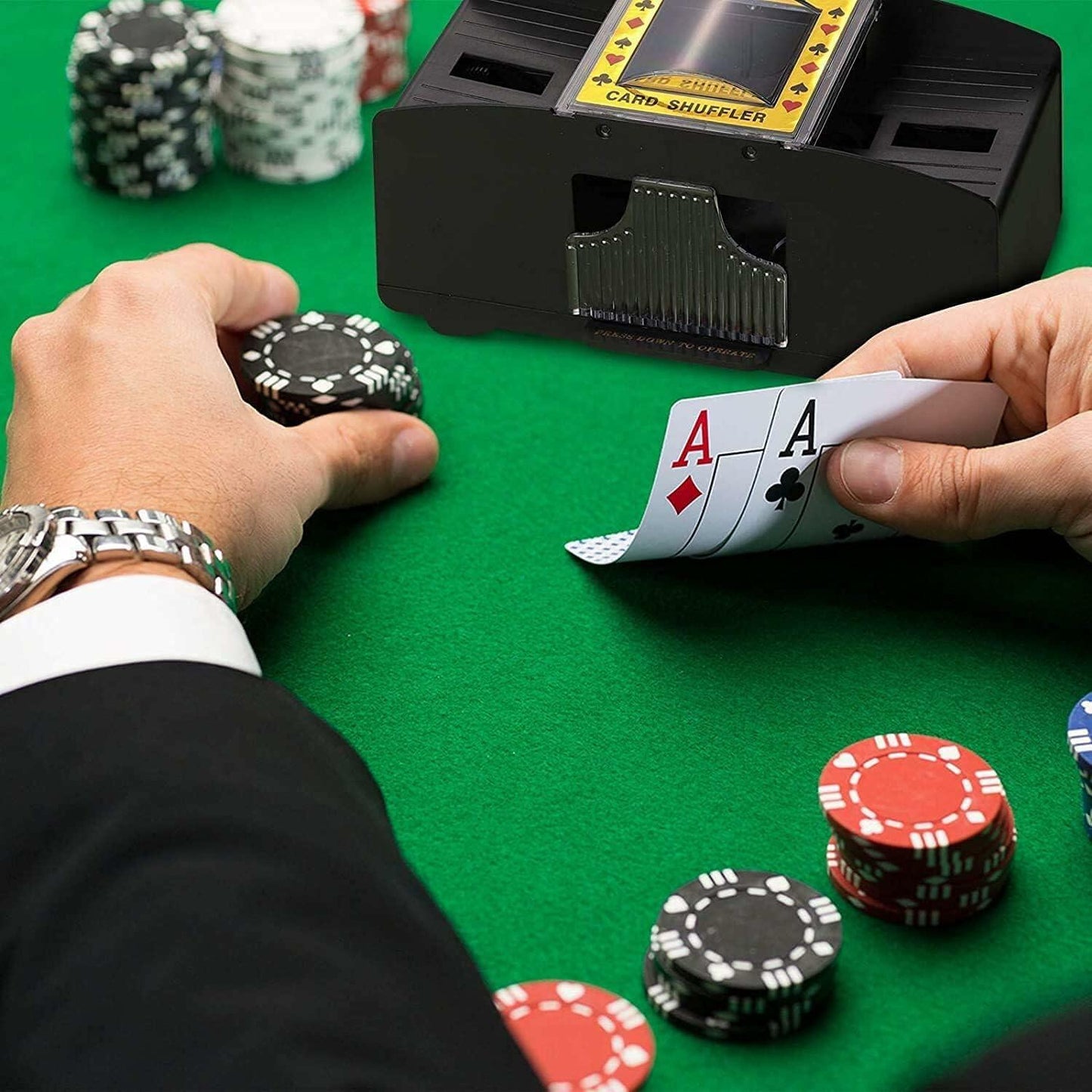 Automatic 2-Deck Card Shuffler Electric Mixer for Home Game Nights