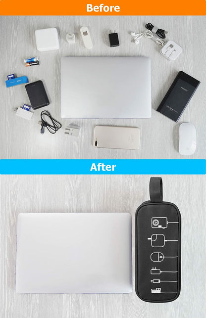 HESTECH Electronic Organizer Travel Cable Case Double Layer Medium Black 9x4x3.5