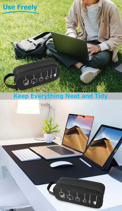 HESTECH Electronic Organizer Travel Cable Case Double Layer Medium Black 9x4x3.5