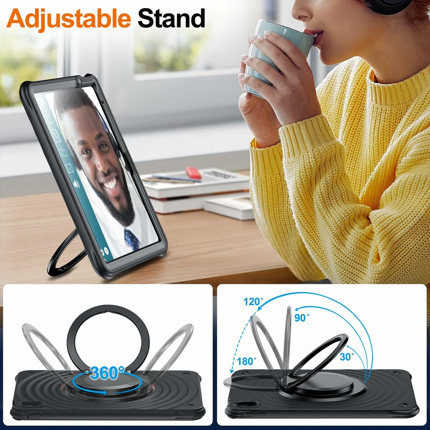 Temdan iPad Case 11th Gen 11"/10th Gen 10.9" 360° Stand Handle Strap Black