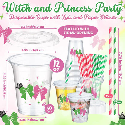 Baderke 150 Pack 12oz Pink Green Plastic Witch Princess Party Cups