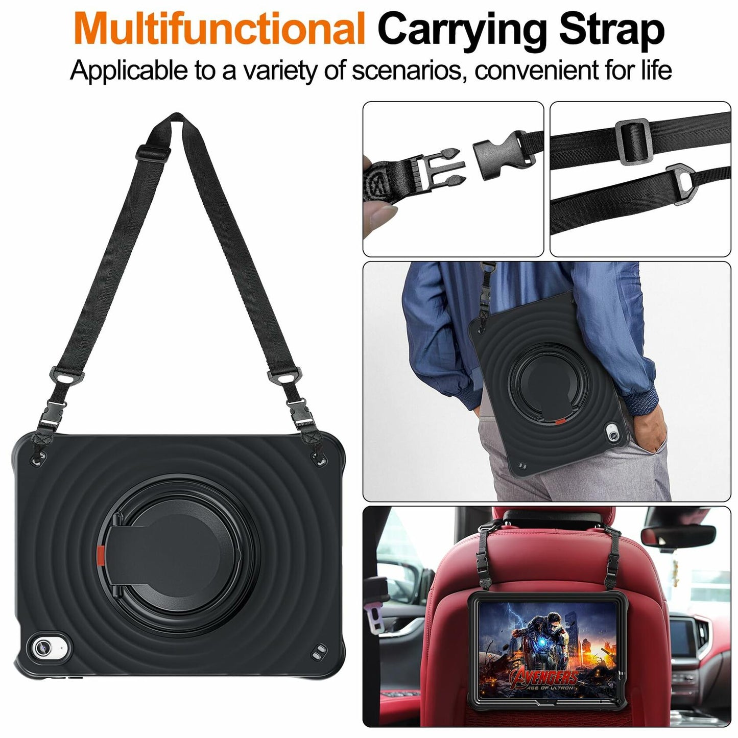 Temdan iPad Case 11th Gen 11"/10th Gen 10.9" 360° Stand Handle Strap Black