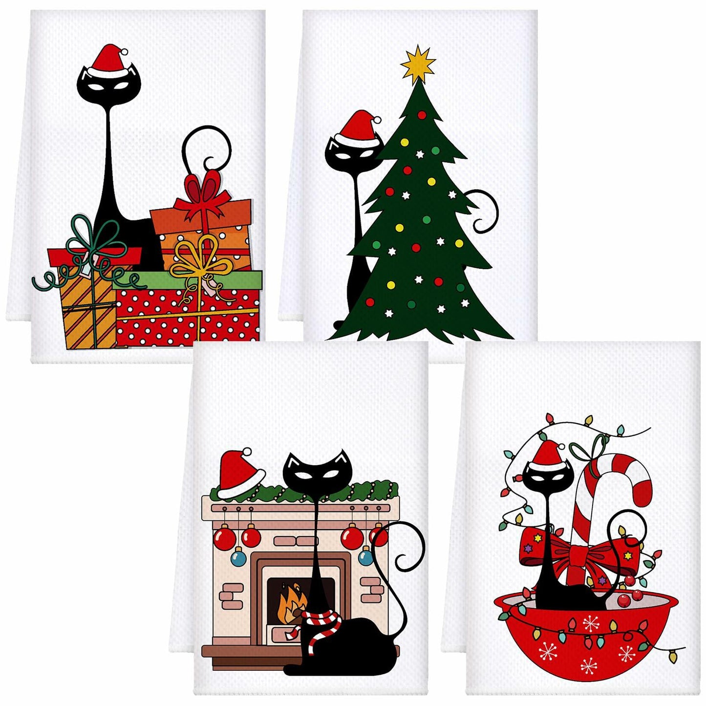 Tudomro Christmas Black Cat Kitchen Towels 16x24 4 Pcs Soft Absorbent