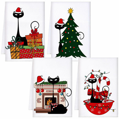 Tudomro Christmas Black Cat Kitchen Towels 16x24 4 Pcs Soft Absorbent