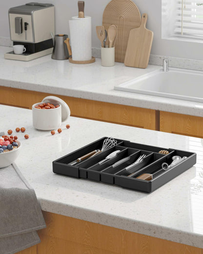 Kitsure Expandable Silverware Drawer Organizer 7Compartments Black 13.2x12.2x1.6