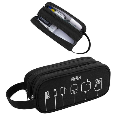 HESTECH Electronic Organizer Travel Cable Case Double Layer Medium Black 9x4x3.5