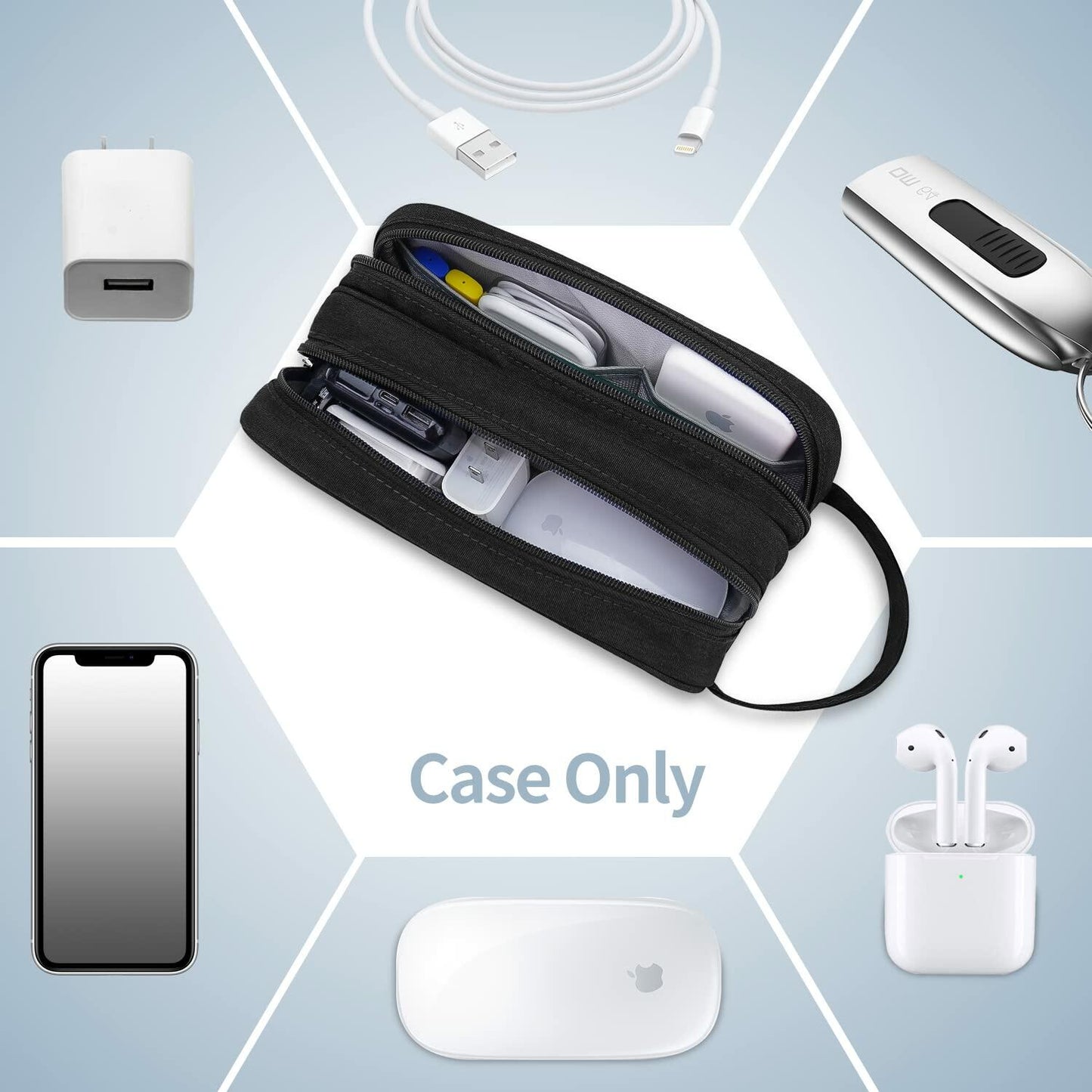 HESTECH Electronic Organizer Travel Cable Case Double Layer Medium Black 9x4x3.5