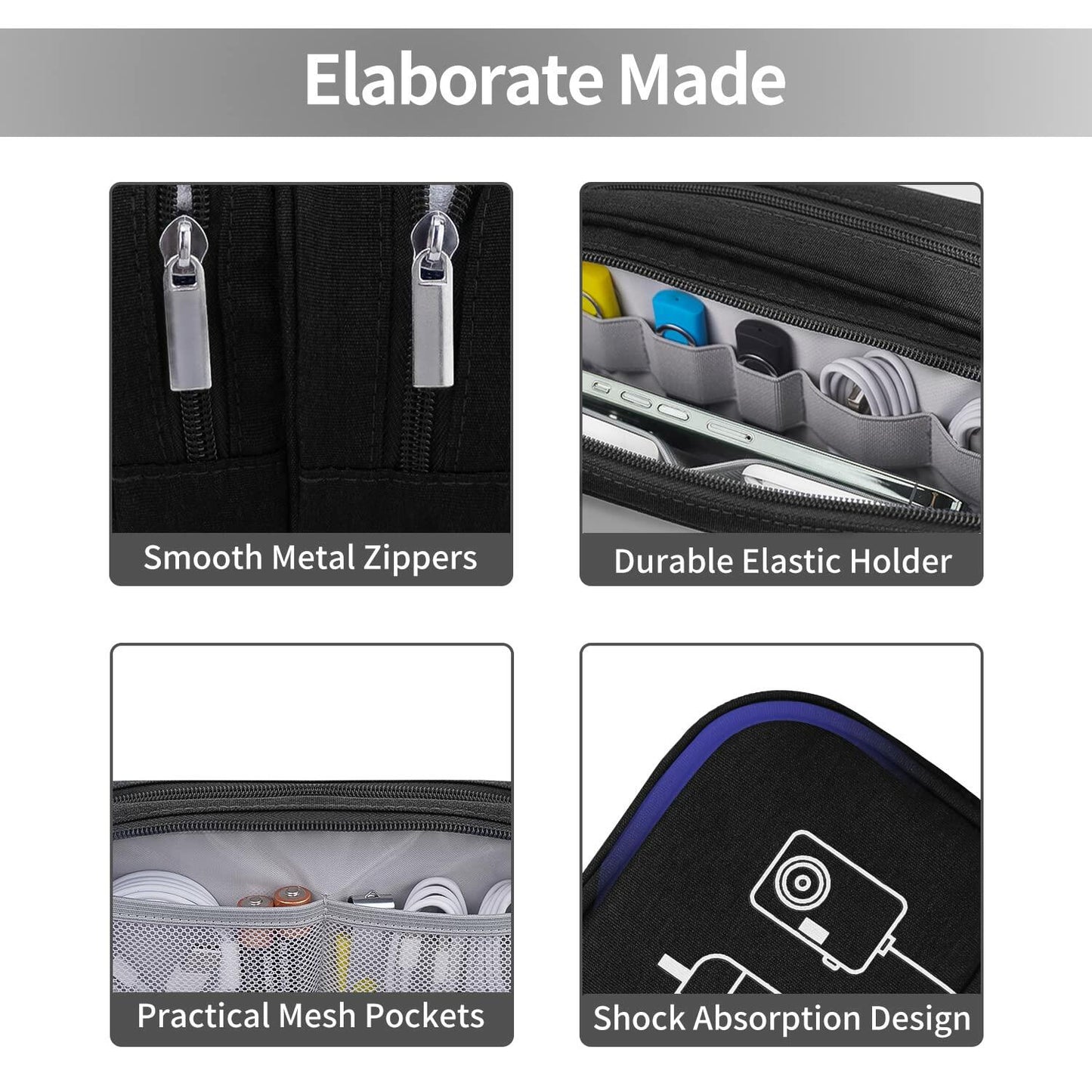 HESTECH Electronic Organizer Travel Cable Case Double Layer Medium Black 9x4x3.5